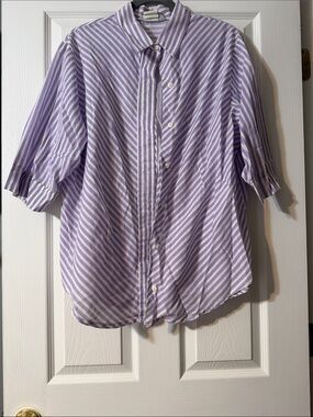 Women’s Striped Lavender and White Button-Up Shirt -